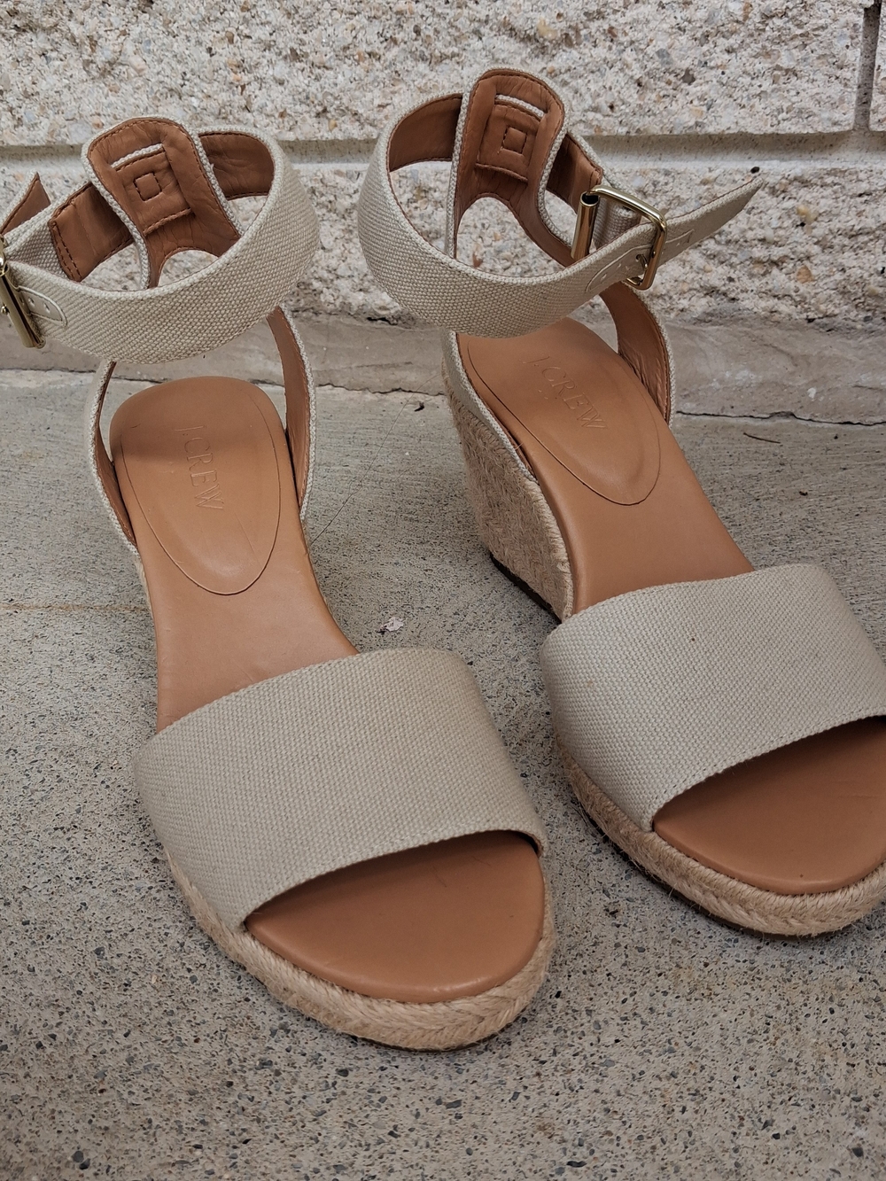 J. Crew Factory Canvas Wedge Sandals with Ankle Strap NEW